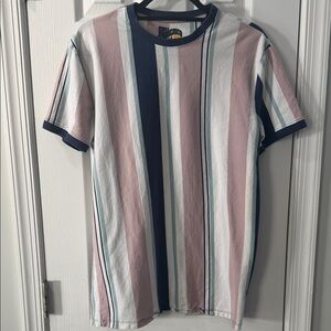 Men's Vertical Stripe Short-Sleeve Crewneck Shirt - Navy, Pink & White